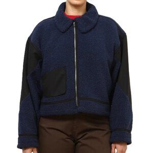 Loup Vanessa Cropped Faux-Shearling Bomber Jacket in Navy - Size Medium (NWT)